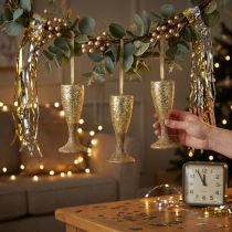 Itens Taça de champanhe com luz dourada para decoração de Ano Novo 15cm 3 peças