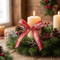 Itens Fita de Natal vermelha com casas brancas 15mm 20m