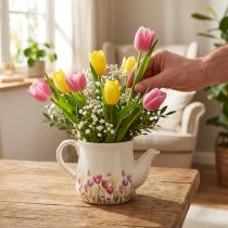 Itens Jarra de cerâmica com motivo floral para dar um toque primaveril à sala de estar. 20 cm