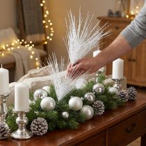 Itens Ramo de pinho artificial ramo decorativo brilho branco C80cm