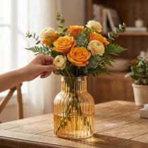 Itens Vaso de vidro laranja para flores, estilo retrô com ranhuras, Ø13,5cm A20cm