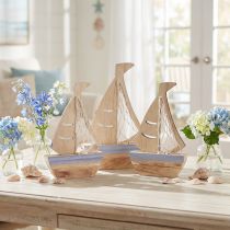 Itens Suporte para decoração de veleiro madeira natural azul claro 25,5×16,5cm 3 un