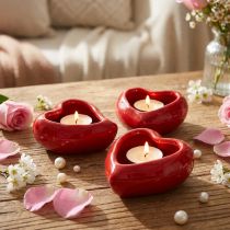 Itens Tigela de cerâmica decorativa com coração vermelho brilhante 11,5×10×5,5cm 3 un