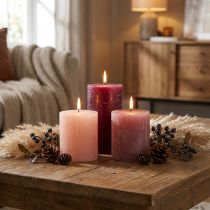 Itens Conjunto de 12 velas cilíndricas, cor sólida, tons de frutos silvestres, velas decorativas para decoração de casa, 70×80mm