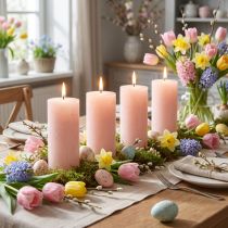 Itens Velas de pilar, cor rosa claro sólida, 50x100mm, conjunto de 4, velas de Páscoa, decoração de mesa