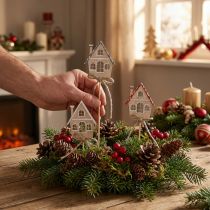 Itens Plugues decorativos decoração de natal casas madeira 4,5x5cm 12 un