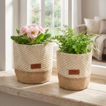 Itens Cesto de tecido para utensílios/vaso, cor creme natural Ø16cm Ø19cm