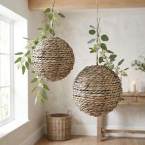 Itens Bola de palha decorativa para pendurar, cinza lavado, Ø20cm, 2 peças