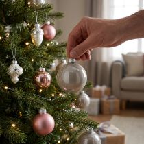 Itens Bolas de vidro para decoração de árvore de Natal, rosa e cinza, Ø4cm, 24 unidades