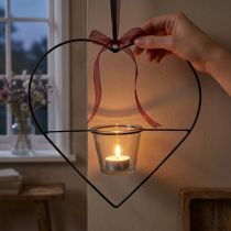 Itens Lanterna coração metal 28cm suporte tealight para pendurar vidro 9cm
