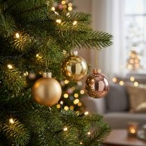 Itens Conjunto de três enfeites de Natal em dourado e rosa – elegante conjunto de 3 peças com brilho e estilo, 5 cm, 24 unidades.