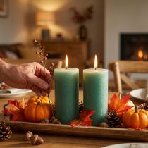 Itens Velas Pilar de Jade Verde 85x200mm, Conjunto de 2 - Velas Decorativas, Tingidas por Inteiro, Longa Duração