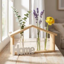 Itens Decoração de parede em madeira, decoração para casa, vaso em formato de tubo de ensaio, suporte para flores, 27,5 x 4,5 x 14,5 cm