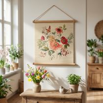 Itens Decoração de parede floral, tapete de bambu com cordão de juta, 44 cm de altura x 42 cm de largura, ideal para sala de estar.