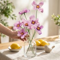 Itens Cesta de joias Cosmea flores artificiais roxas verão 51cm 3 unidades