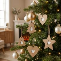 Itens Papel de coração de abeto estrela para decoração de árvore de natal 7cm 36p
