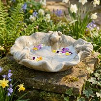 Itens Banho de pássaro com sapos, figura de jardim de concreto, folha de lótus de banho de pássaro L21cm A7cm