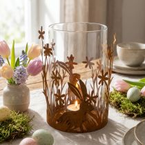 Itens Lanterna com coelhos, decoração primaveril, decoração metálica com flores, pátina de Páscoa Ø11,5cm A18cm