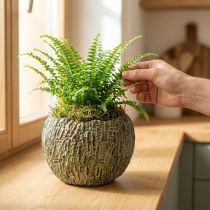 Itens Vaso de concreto com aparência antiga, verde e marrom, redondo, Ø15,5 cm