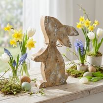 Itens Coelho de madeira, primavera, coelho da Páscoa sentado, decoração de Páscoa com padrão natural, pintado de branco, 26 cm de altura.