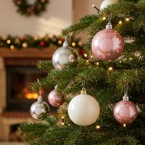 Itens Bola de Natal mix rosa, cinza, branco Ø5,5cm 10p