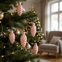 Itens Cone de vidro de Natal Cone de vidro rosa Natal 6,5cm 10p