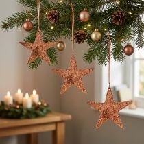 Itens Estrela decorativa para pendurar, decoração do Advento, pingentes de metal cor de cobre 12 × 13 cm 3 unidades