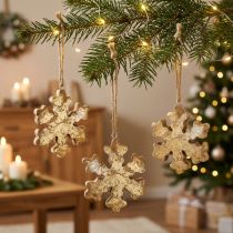 Itens Floco de neve madeira de mangueira natural, cristal de neve dourado Ø10cm 6uds