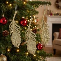 Itens Penas decorativas, decorações para árvores com glitter, decorações do advento, penas para pendurar dourado L22cm 12pcs