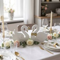 Itens Cisnes decorativos madeira casamento ouro branco 12x13cm 2 un