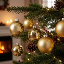 Itens Bola de árvore, decorações para árvores de Natal, bola de Natal dourada H8,5 cm Ø7,5 cm vidro real 12 unidades