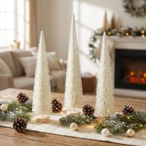 Itens Árvore de Natal decorativa com base de madeira para decoração de inverno, 40 cm, 3 peças