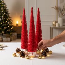 Itens Árvore de Natal decorativa estreita, árvore de Natal artificial em base de madeira, 40 cm, 3 peças