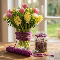 Itens Cordão de lã roxo, 55m, fio decorativo para arranjos florais e artesanato.