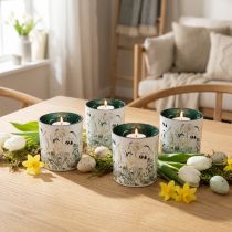 Itens Lanterna decorativa de vidro com design de folha para um toque de estilo na sua casa, 8 cm, conjunto de 4 peças.