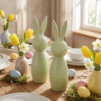Itens Coelho da Páscoa de cerâmica em tons pastel de verde, decoração de mesa, 22 cm, conjunto de 2 peças.