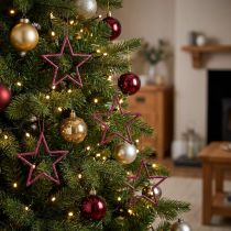 Itens Estrelas de Natal com glitter na cor framboesa, conjunto de 40 unidades, 7,5 cm - Enfeites festivos para árvore de Natal e janela.