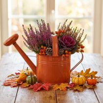 Itens Regador decorativo de metal em estilo campestre, marrom-alaranjado, 26 cm, 5 L - Uso versátil como vaso de plantas e recipiente decorativo.