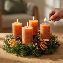 Itens Velas de pilar, laranja escuro, cor sólida, design pôr do sol, 60x100mm, 4 peças, estilo rústico, verão, outono, Advento