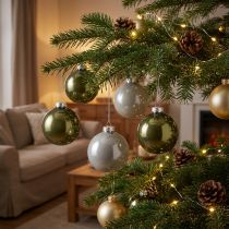 Itens Bolas de Natal bolas de vidro verde oliva prata cinza Ø7,5cm 12 peças