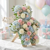 Itens Urso de pelúcia floral em espuma com suporte, 48,5 cm x 42 cm, 5 cm de altura, 1 peça