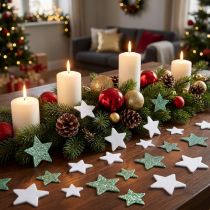 Itens Decoração dispersa de Natal estrelas espalhadas verde branco Ø4/5cm 40 un