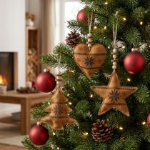 Itens Decoração de árvore de natal coração de abeto imitação de couro 11cm 3uds