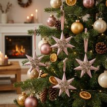 Itens Pingente de natal estrela decorativa para pendurar rosa 4 unid.
