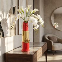 Itens Vaso decorativo com design de batom para flores artificiais de hastes longas, 38 cm