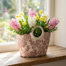 Itens Vaso decorativo para plantas com alça, floral, 21 cm