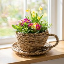 Itens Cesto em formato de xícara de chá para decoração natural e ambiente charmoso, 15 cm