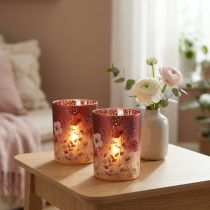 Itens Lanterna decorativa de vidro com design floral para um toque de elegância na sua casa, 12,5 cm, 2 peças