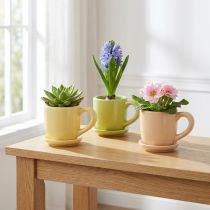 Itens Xícara de café, peça decorativa para mesa, ideal para um ambiente elegante com plantas, 11 cm, conjunto de 3 peças.