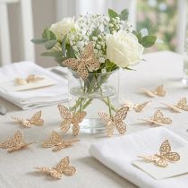 Itens Mini borboletas decoração espalhada em metal dourado 3cm 50 un